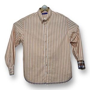Georg Roth Los Angeles Orange White Stripe Ctn Poly Button Down w/ Flip Cuff XL